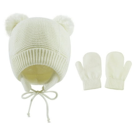 

Infant Winter Hat with Mitten Set 0-12 Months Cute Baby Warm Fleece Cap Set with Ear Flaps
