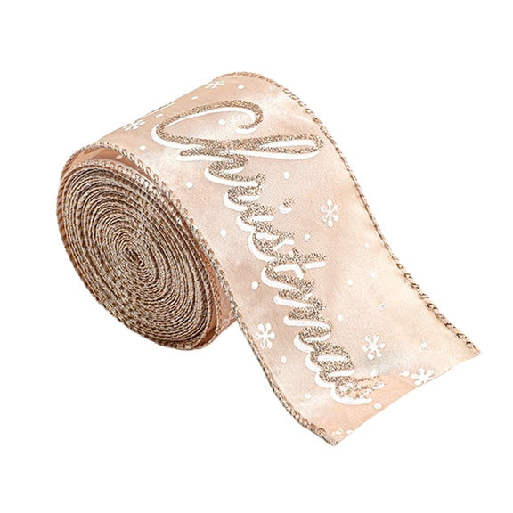 Champagne Silver Christmas Ribbon 200cm - Glitter Satin Gift Wrap Ribbon for Holiday Decorations