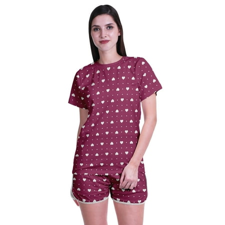 

Moomaya Womens Printed Tee and Shorts Pajama Set PJs Short Sleeve Sleepwear Nightwear S-XXL