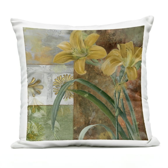 Stupell Industries Yellow Lilies on Vintage Tile Design by Sasha Outdoor Printed Pillow