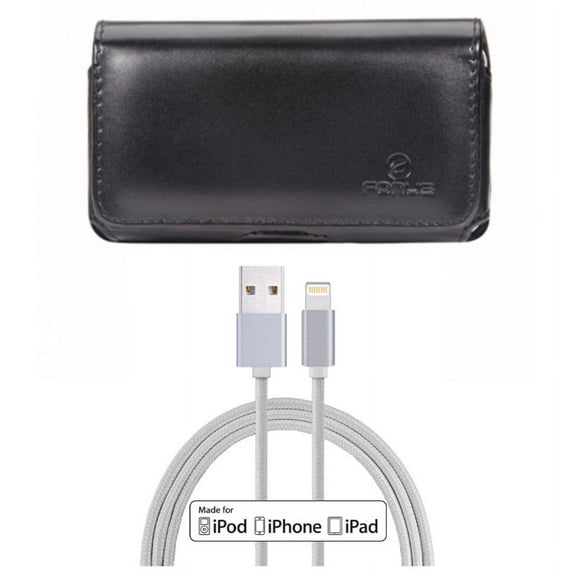 Leather Case Belt Clip w 6ft MFi USB Cable for iPhone XS Max - Swivel Holster Loops Cover Pouch and Certified Charger Cord Power Wire Braided