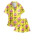 thumbnail image 4 of Likimi Child Kids Girls Halloween Pajamas Set Short Sleeve Hallowmas Pumpkin Print Lapel Button Down Pjs Tops With Shorts For Party Casual Sleepwear, 4 of 4