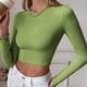 thumbnail image 3 of Slatcetga Camisa de punto para mujer, manga larga, cuello redondo, sin espalda, corte entallado, jersey para mujer, Top corto para citas diarias, vacaciones, verde S, 3 of 6