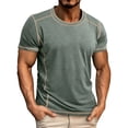 thumbnail image 2 of KeShDi Mens T Shirts Workout Tops Muscle Shirts Men's Fashionable Solid Color Short Sleeved Casual Round Neck Pocket Pullover T-shirt Top Army Green 3X, 2 of 7
