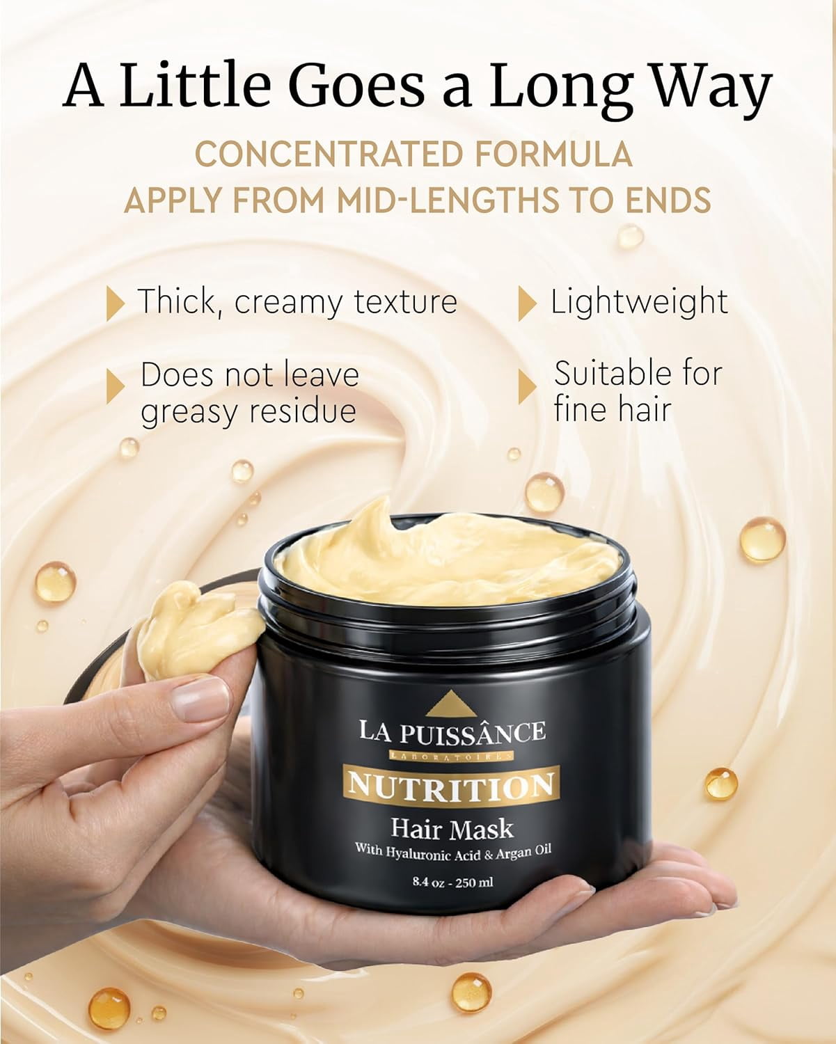 LA PUISSANCE Premium Argan Oil & Hyaluronic Acid Hair Mask – Deep Conditioning Anti-Frizz Treatment for Dry & Damaged Hair 8.45 fl oz