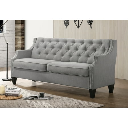 Upholstered KD style sofa with linen fabric and wooden