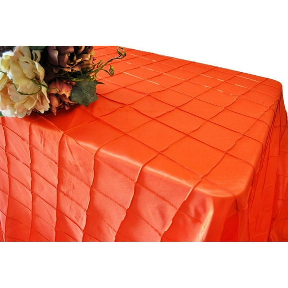 Wedding Linens Inc. 90"x132" Rectangular Pintuck Taffeta Linen Tableccloth for Party Wedding Reception Catering Dining Home Table Cover Linens - Orange