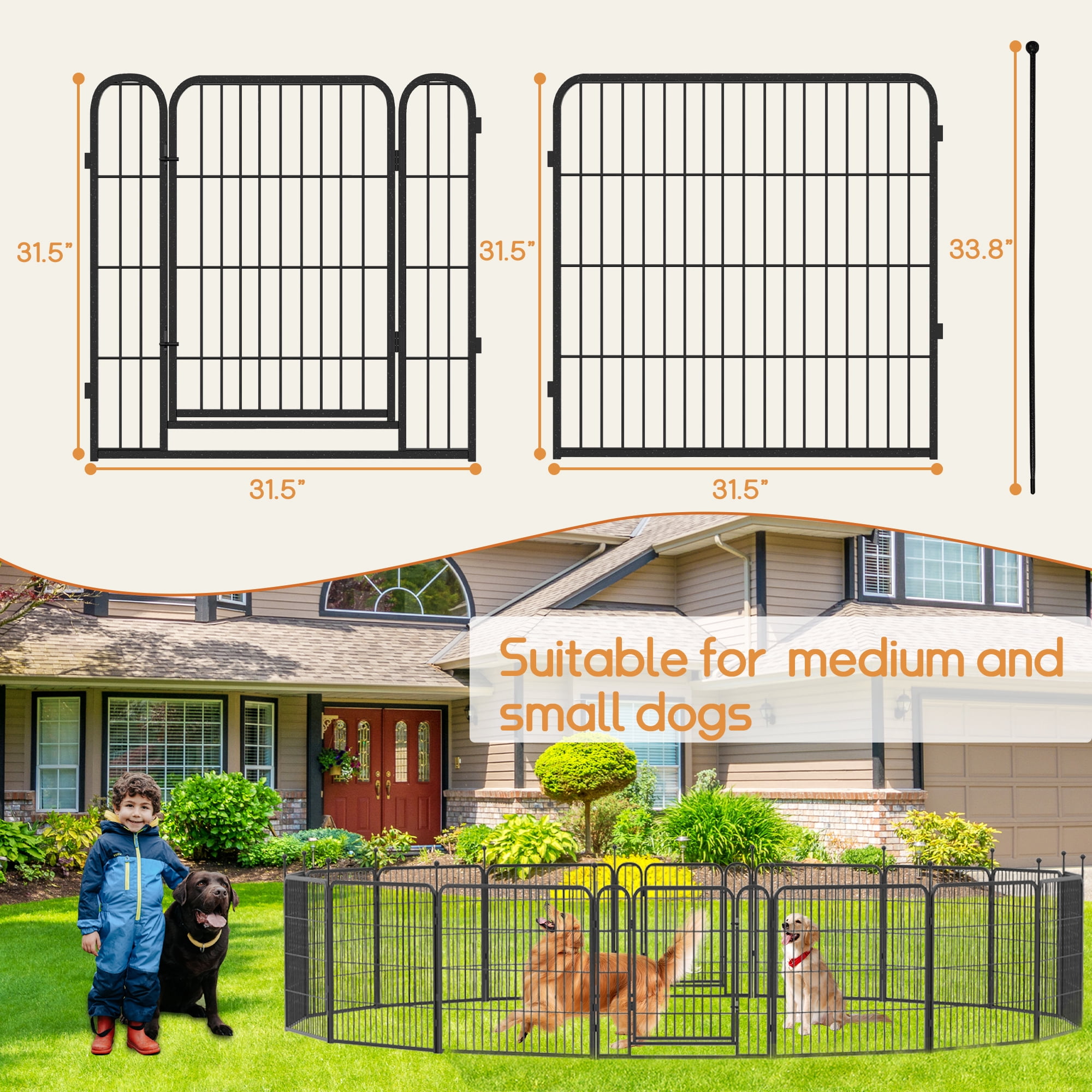 Dog Playpen Outdoor/Indoor,24" Height 16 Panels Dog Fence,Dog Pen with Anti-Rust Coating for Medium/Small Dogs, Puppy, Portable Pet Playpen for Yard, RV, Camping.32*32*16