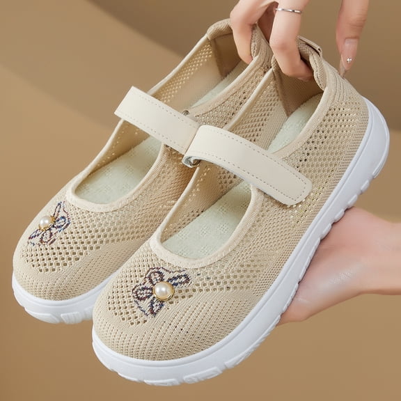 IEMIEMIEM Orthopedic Shoes for Women Arch Support Tennis Shoes Lightweight Non Slip Slip on Hiking Shoes Mesh Stretch Soft 2026 New Orthopedic Shoes Beige 7.5 Wide