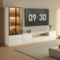 102.4'' Modern TV Stand & Glass Cabinet Combo for Living Room, Fits 75 inch TV, Large Storage Entertainment Center with LED Lighting