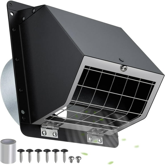 4" Dryer Vent Cover Outdoor,Dryer Vent Cover for Exterior Wall Vent Hood Outlet Air Vent Outside Dryer Exhaust Vent Cover Cap for House/Range Hood,Through Wall Dryer Vent Kit with Screen&Damper,Black