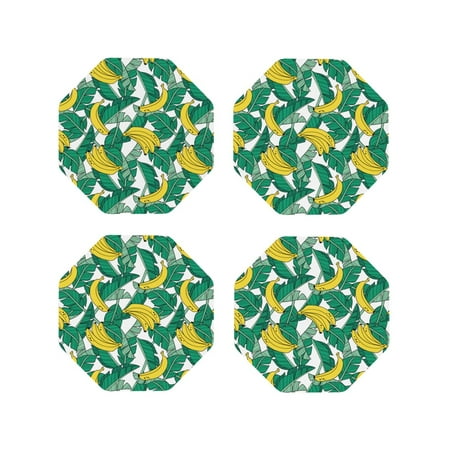 

Leather Coasters with Heat-resistant for Drinks Cute Banana Pine Green Leaves -标题2 Octagon