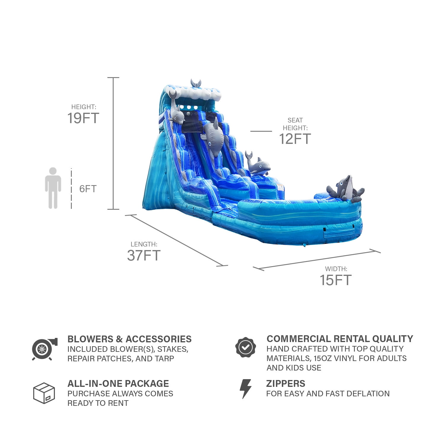 JumpOrange Dolphin 19 ft Inflatable Water Slide (with Blower)