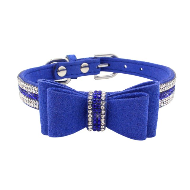 Collar de perro con diamantes de imitación con lazo, lindo collar de cachorro con diamantes brillantes de cristal, adecuado para mascotas pequeñas y medianas XXS