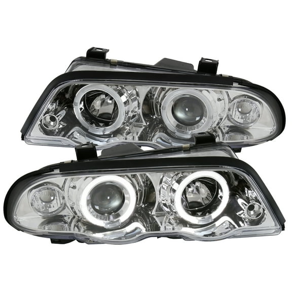 Spec-D Tuning Dual Halo Projector Headlights Chrome for 1999-2001 BMW E46 4Dr 323I 328I 330I Head Light Assembly Left Right Pair