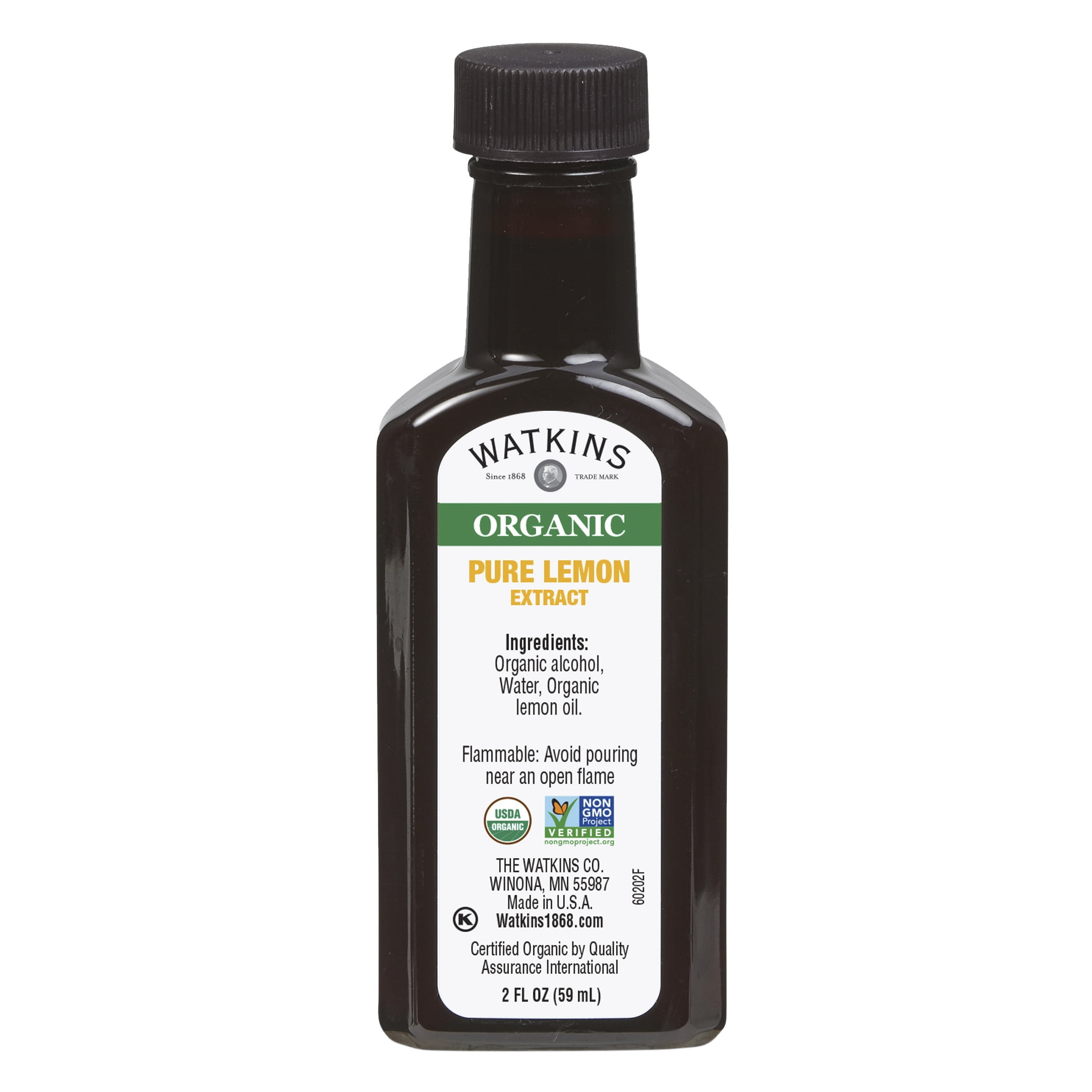 Watkins Organic Pure Lemon Extract, 2 oz (Shelf Stable/Ambient, Plastic Container)