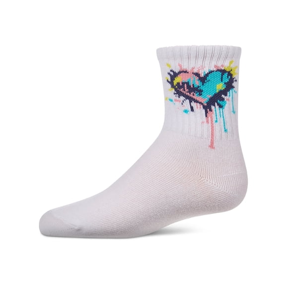 MeMoi Girls Colorful "Splatter Heart" Cotton Blend Novelty Crew Sock - Girls - Female, 10, White