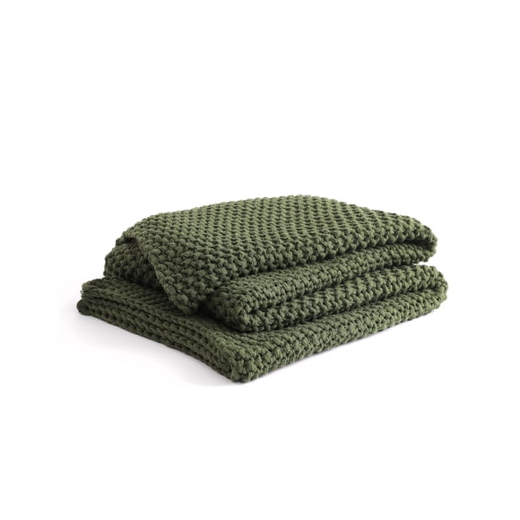 YnM Couverture en Tricot de Coton Épais, Jetés en Tricot Torsadé pour Lit Canapé Sofa, Pièce Décorative pour Ferme Moderne Boho Rustique