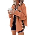 thumbnail image 1 of Womens Waffle Knit Plaid Shacket Boyfriend Button Down Shirt Jacket Loose Long Sleeve Tops, 1 of 4