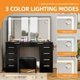 thumbnail image 5 of Dextrus LED Lights Mirror Vanity Desk Glass Top Drawers Table Set Black, 5 of 10