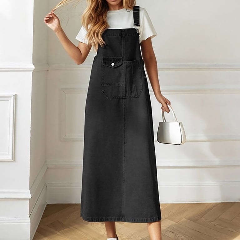 denim overall dress walmart Utoimkio Women' Denim Overall Dress Classic Denim Adjustable Strap Overall Dress Denim Skirt Suspender Jeans Button Jumpsuit Dresses, Women's, Size: