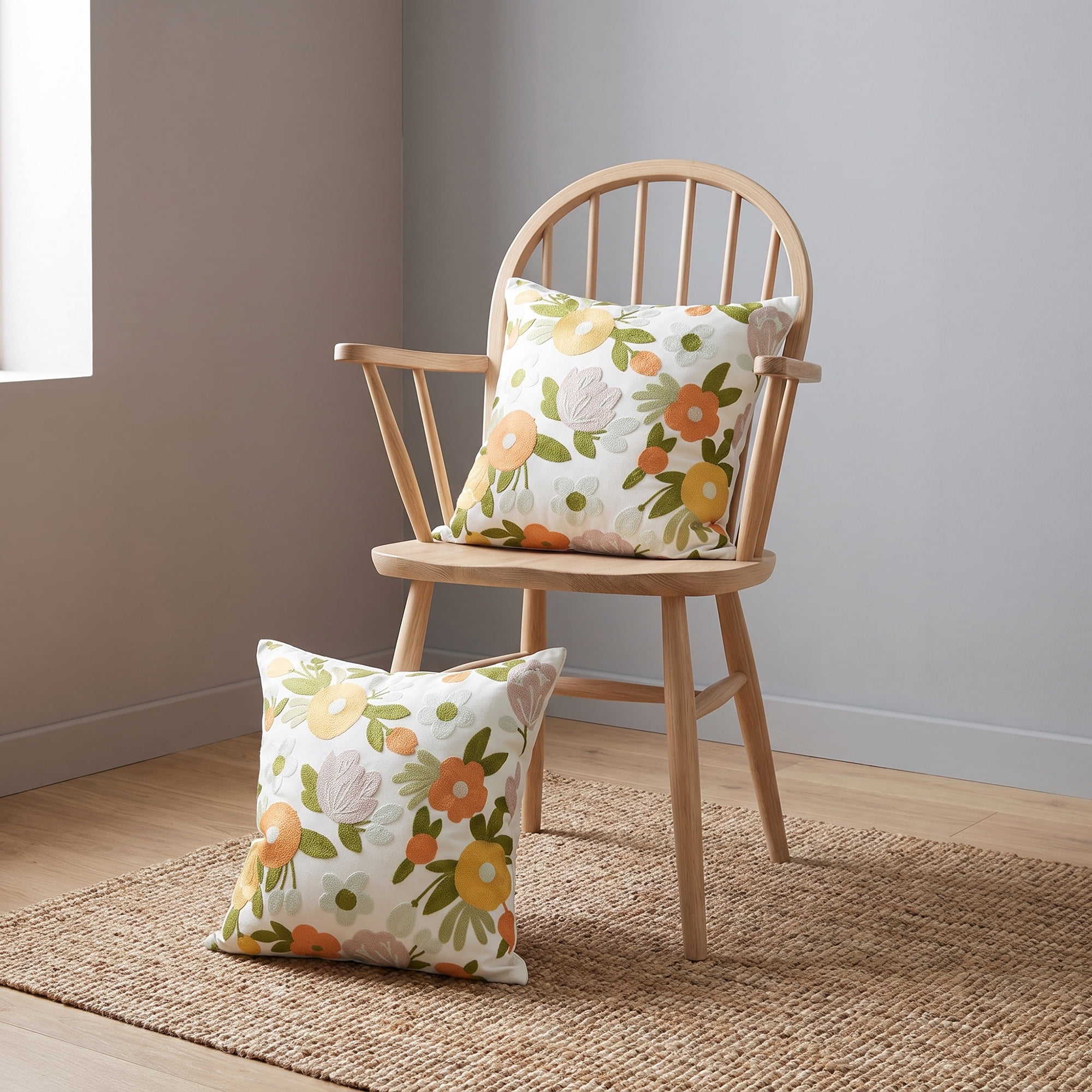 Unique Bargains Cotton 3D Embroidered Throw Pillow Cushion Cover Orange Floral 18" x 18"