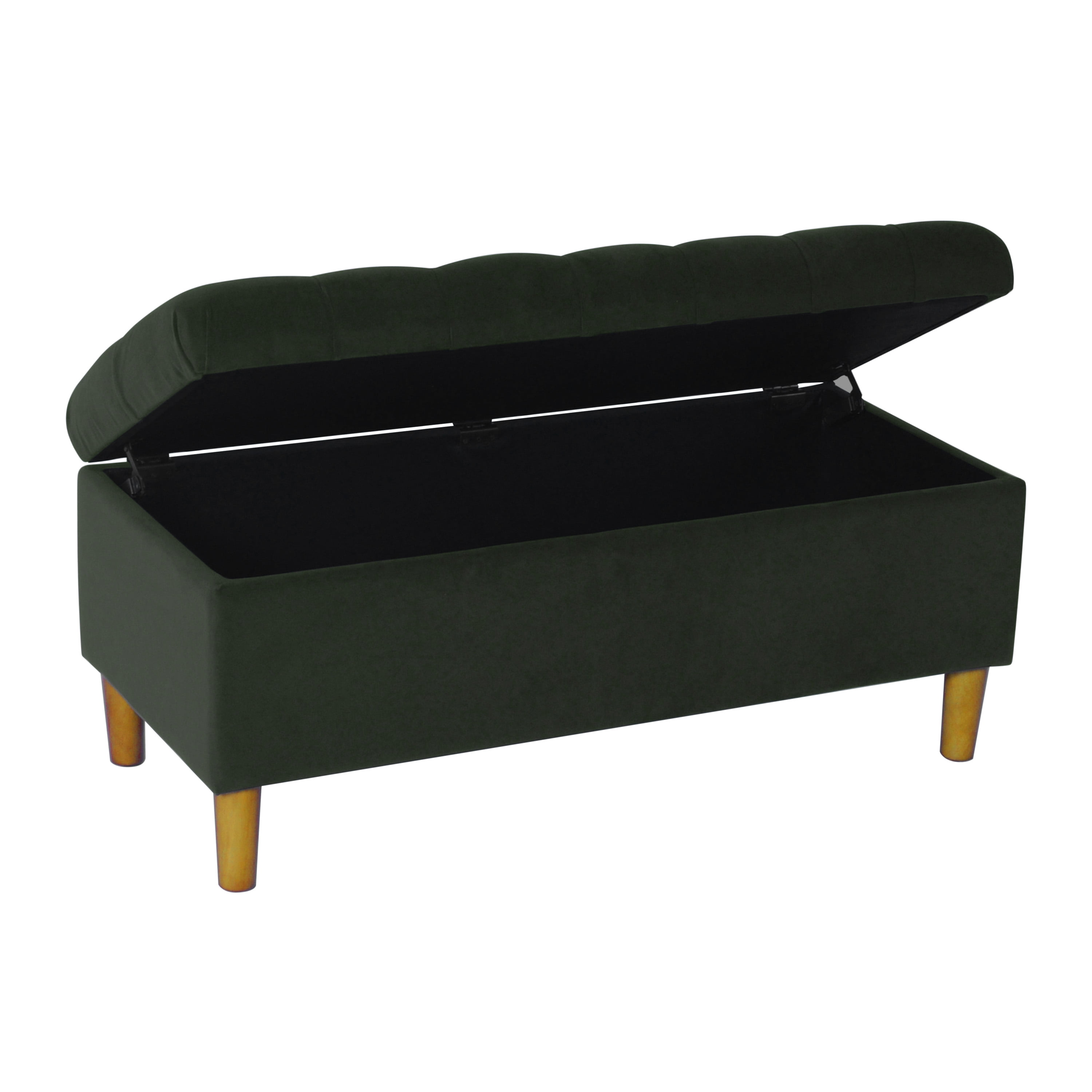 HomePop Button Tufted Storage Bench, 40"W x 18"D x 18"H, Loden Green Velvet