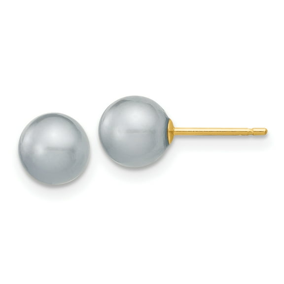 Primal Gold 14 Karat Yellow Gold 6-7mm Grey Round Freshwater Cultured Pearl Stud Post Earrings