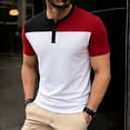 thumbnail image 2 of Xcmzpl Men's Summer Lightweight Cotton Shirts Casual Short Sleeve Breathable Banded Collar Henley Shirt Color Block Tees for Beach Vacation, 2 of 10