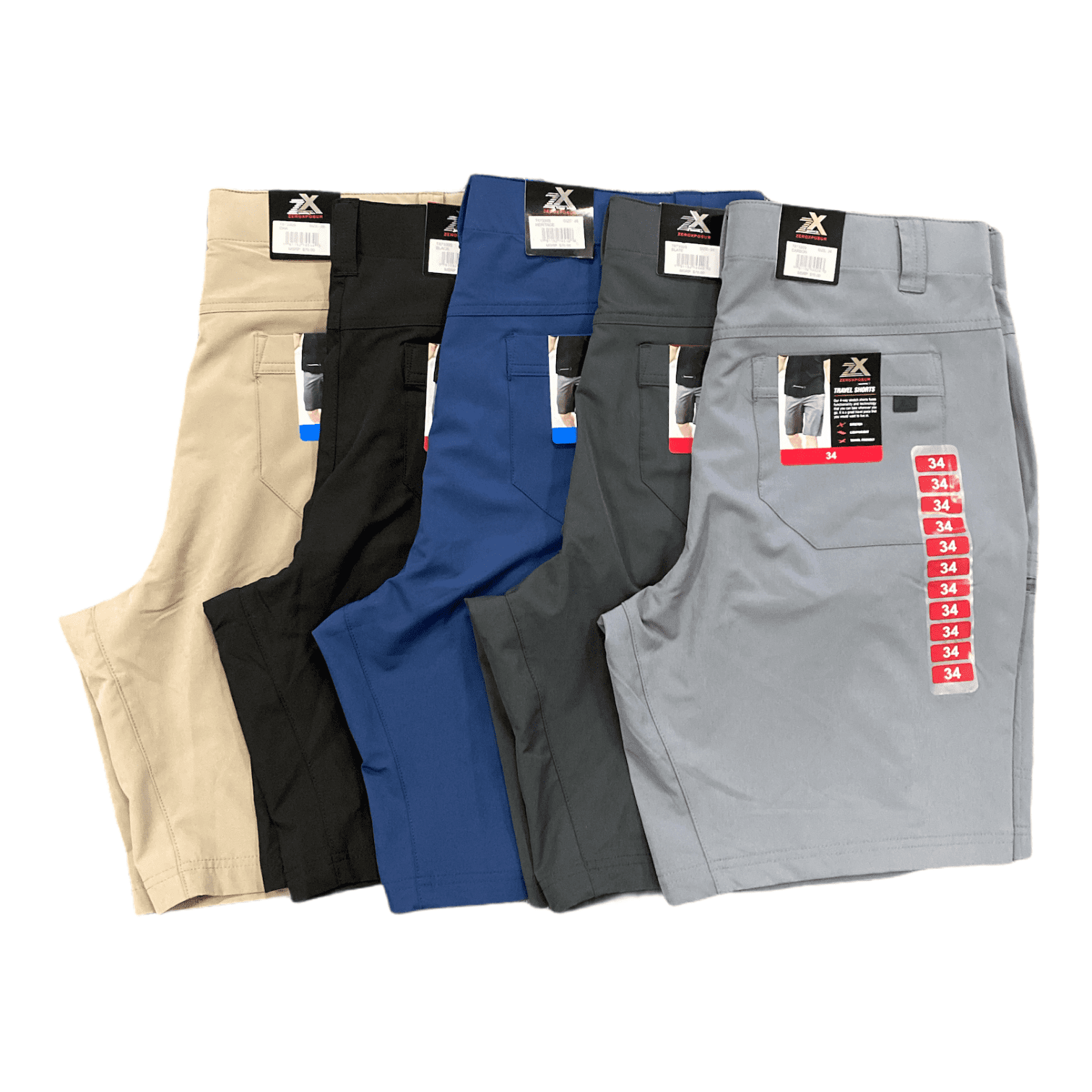 ZeroXposur Men's 4-Way Stretch Travel Shorts, Button Zip, 10