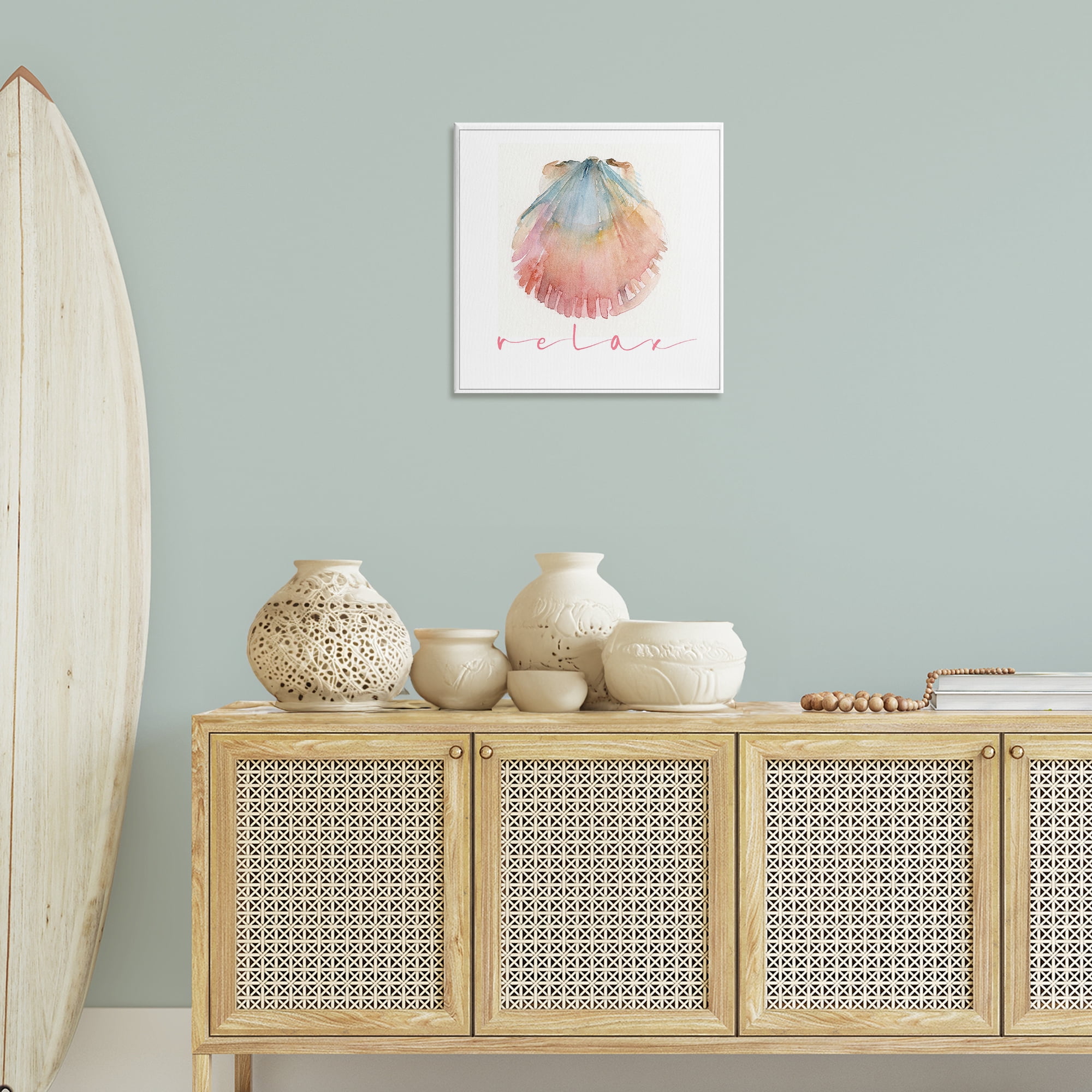 Stupell Industries Scallop Shell Relax Nautical & Beach Painting Wrapped Canvas Art Print Wall Art, 24 x 24