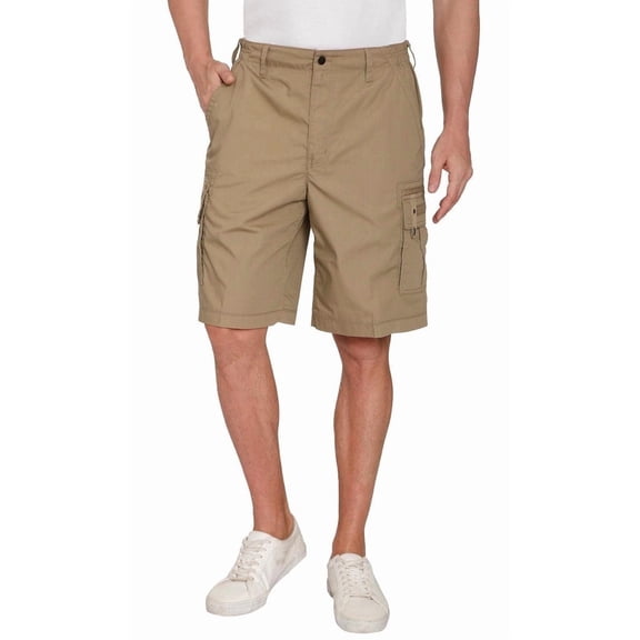 Turtle Bay New York Men's Cotton Blend Cargo Shorts, Elastic Waist, Relaxed Fit, 6 Pockets