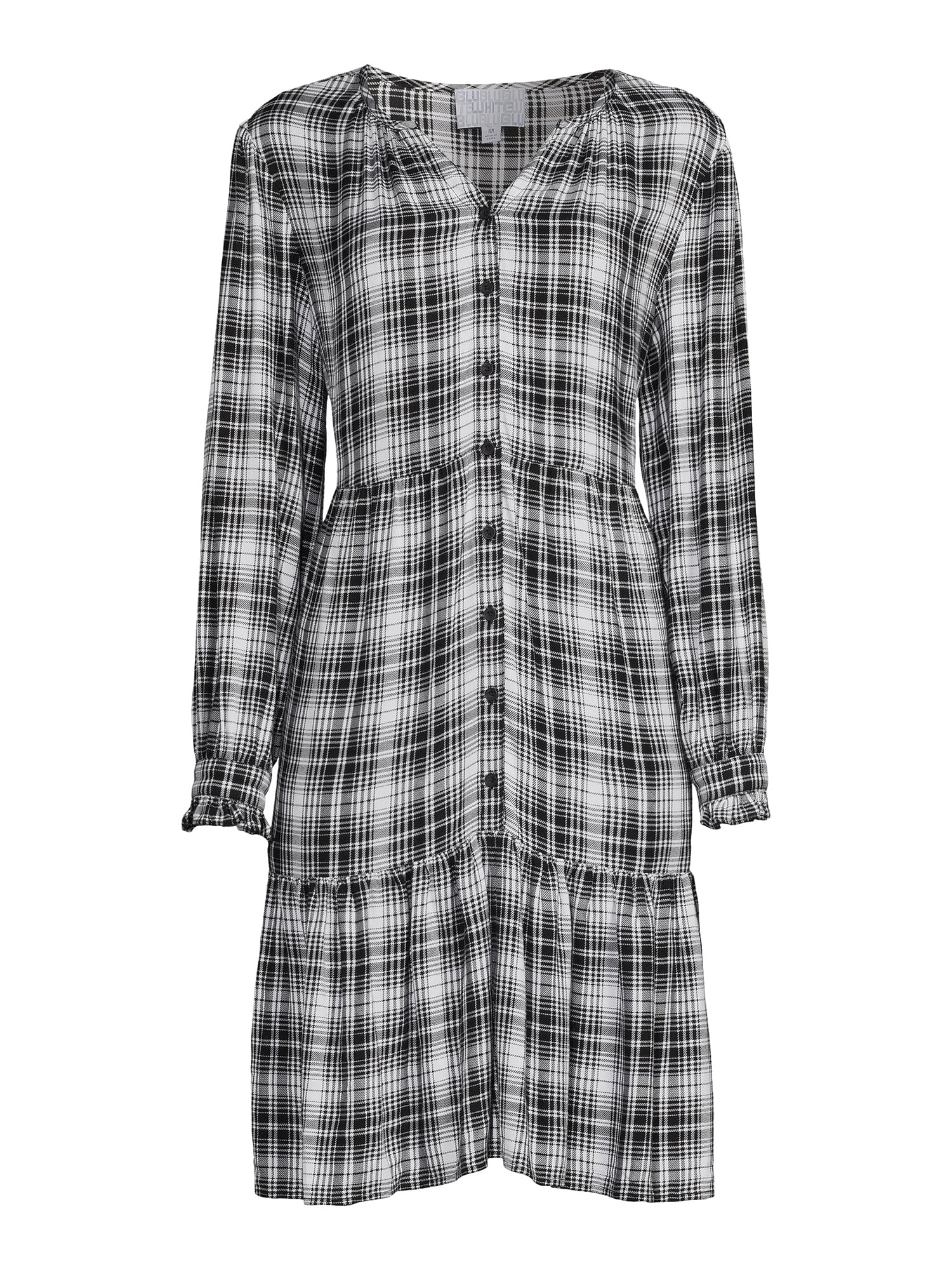 Blu White Blu Women's Plaid Ruffle Hem Dress