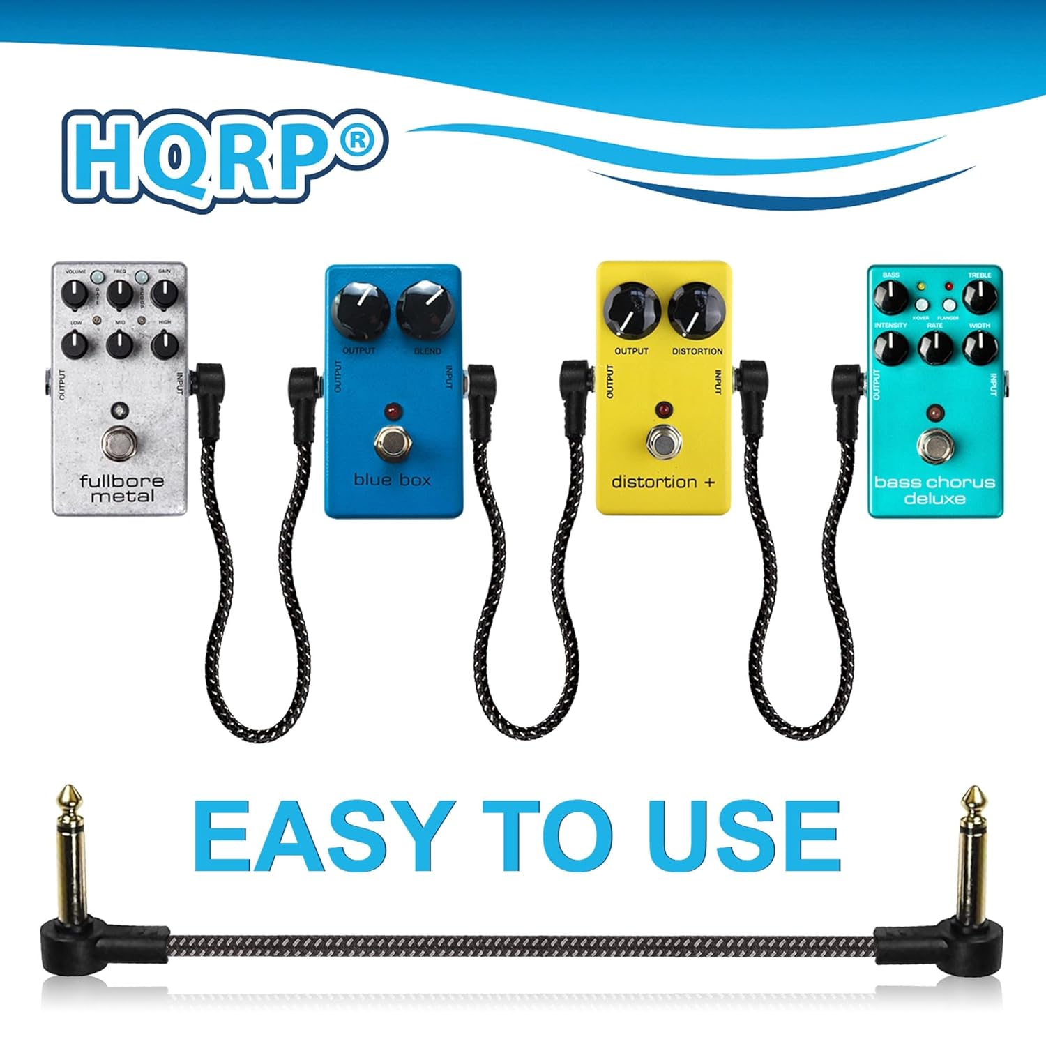 HQRP 6-Pack 1/4 Inch TS Instrument Cable Bass AMP Cord, 6 in Effect Pedal Cable for Electric, Bass Guitar, Electric Mandolin, Pro Audio, Right Angle to Right Angle, 6.35mm Male Jack Stereo Audio Cord