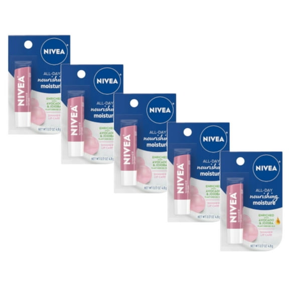 Nivea All-Day Nourishing Moisture Shimmer Lip Care Mineral Oil Free 0.17 oz Pack of 5