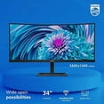 thumbnail image 2 of PHILIPS 346E2CUAE Pantalla curva de 34" sin marco, UltraWide QHD 3440x1440,100 Hz, 121 % sRGB, MPRT de 1 ms, carga USB-C, MultiView PIP/PBP, altura ajustable, reemplazo avanzado de 4 años, negro, 2 of 5