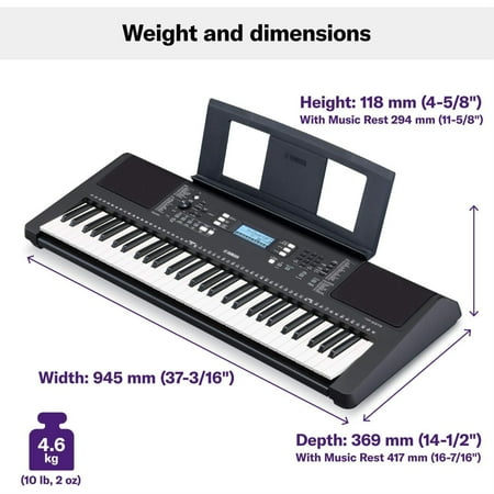 Yamaha PSRE373AD 61-Keys Portable Keyboard with PA130 Power Adapter