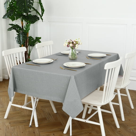 Romanstile 100% Waterproof Linen Tablecloth 60x84 inch,Rectangle Table Cloth Oil Proof Wipeable for Indoor and Outdoor,Light Grey