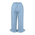 thumbnail image 6 of Kaemgyyd Capri Pants for Women Cute Ruffle Hem Cotton Linen Pants Beach Vaction Drawstring Cropped Trousers with Pockets, 6 of 7