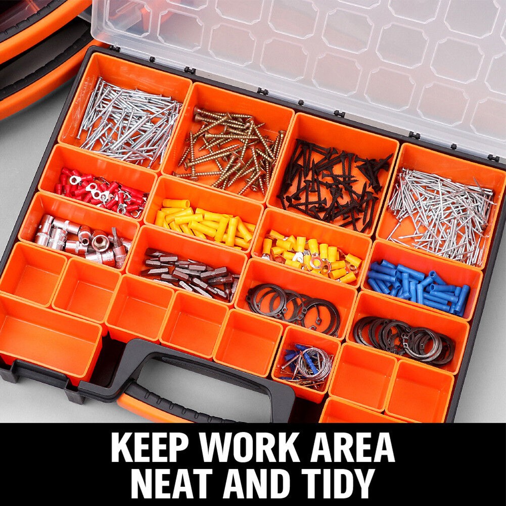 Part Storage Organizer With 22 Compartment Plastic Tool Box Bin Screw ...