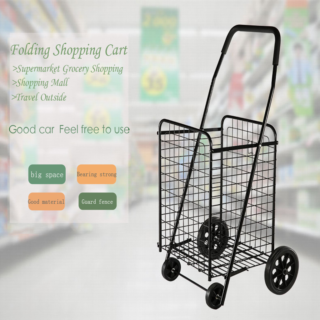 LargeCapacity Supermarket Black Folding Shopping Cart