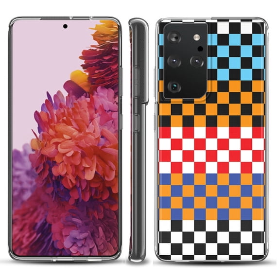 Slim-Fit Lightweight Protective Phone Case compatible with Samsung Galaxy S21 ULTRA 5G, by OneToughShield ® - Colorful Checker