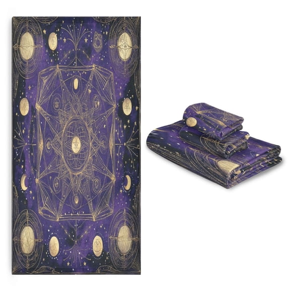 3 Pack Towel Set with Bath Towels, Hand Towels & Washcloths for Everyday Use Gold Celestial Pattern