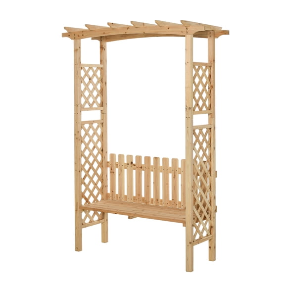 Wooden Garden Arbor for Climbing Plants with Garden , Garden Arch to Grow Grapes & Vines, Patio Decor & 2-Person Outdoor Wood Decorative Seating, Natural