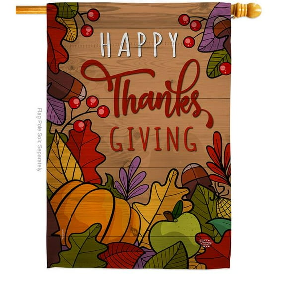 Ornament Collection H192294-BO 28 x 40 in. Happy Thanks Giving House Flag with Fall Thanksgiving Double-Sided Decorative Vertical Flags Decoration Banner Garden Yard Gift
