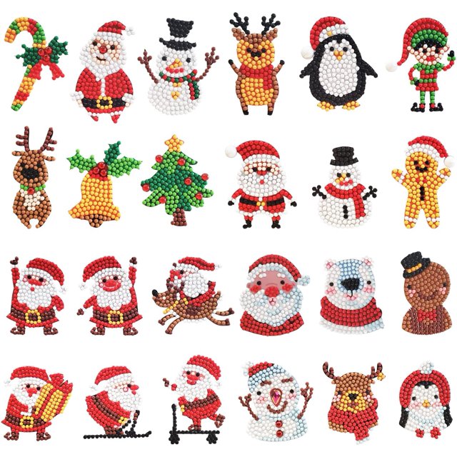 24 Pieces 5D Diamond Painting Kit, DIY Diamond Painting Christmas Theme Sticker, Diamond Painting Stickers Kits, Diamond Embroidery Complete Kit for Living Room Wall Stickers Home Decor