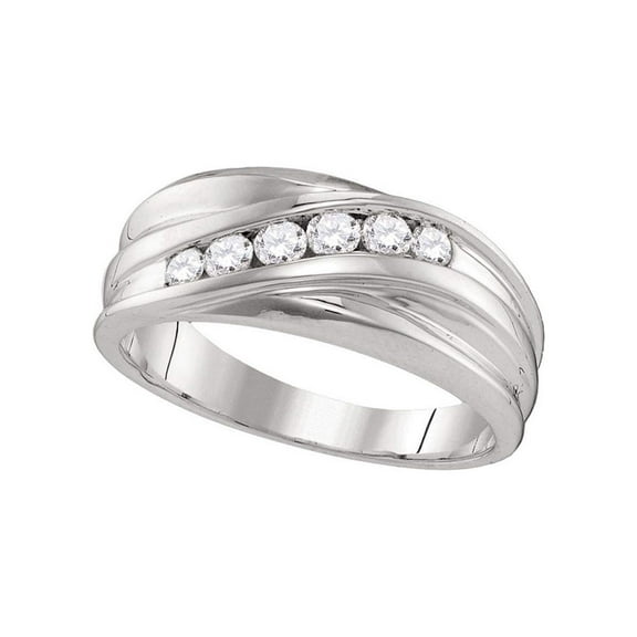 FB Jewels 10kt White Gold Mens Round Diamond Wedding Band Ring 1/3 Cttw Size 8