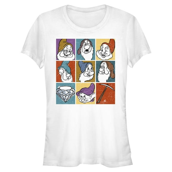 Juniors Snow White and the Seven Dwarfs Distressed Dwarf Squares T Shirt