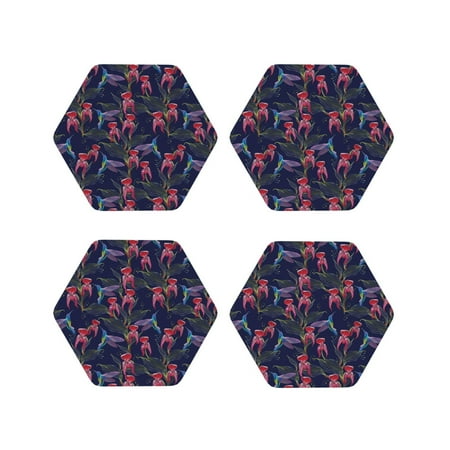 

Yiaed Flowers And Humming Bird Print Leather Coasters for Drinks - Cup Coasters Coffee Table Kitchen Table Bar Home & Office Gifts Handmade Drink Coasters-Hexagon