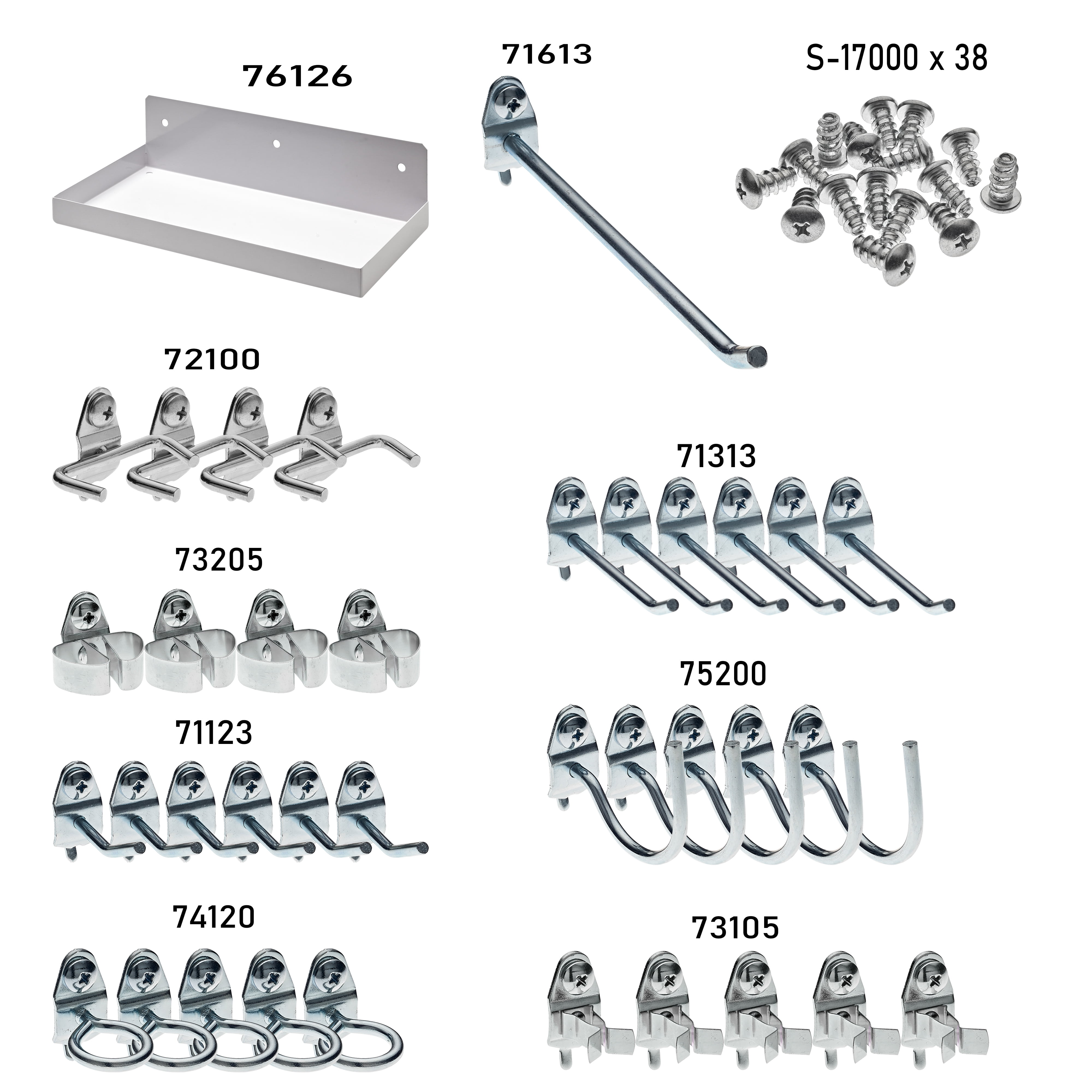 Triton Products 76126W-36 Steel Pegboard Shelf with 36 piece DuraHook locking hook assortment